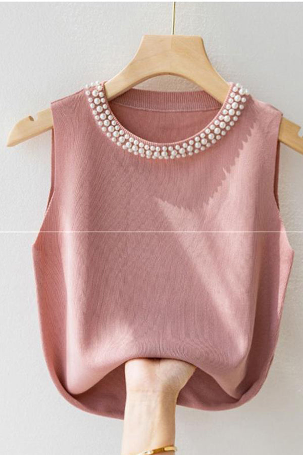 HTP1088 Pearl Beads Tank Top