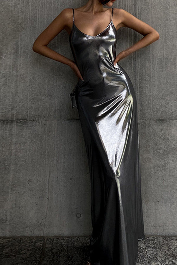 HBP3044 Sleeveless Metallic Maxi Dress