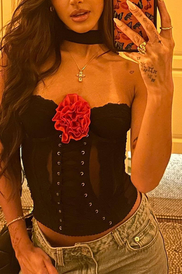 HTP3073 Ruffle Flower Corset Tank