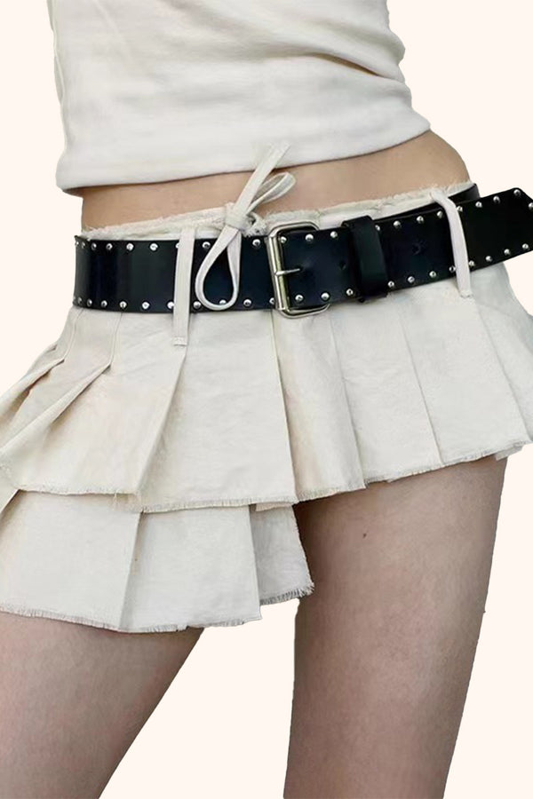 HQP3072 Layered Pleated Mini Skirt