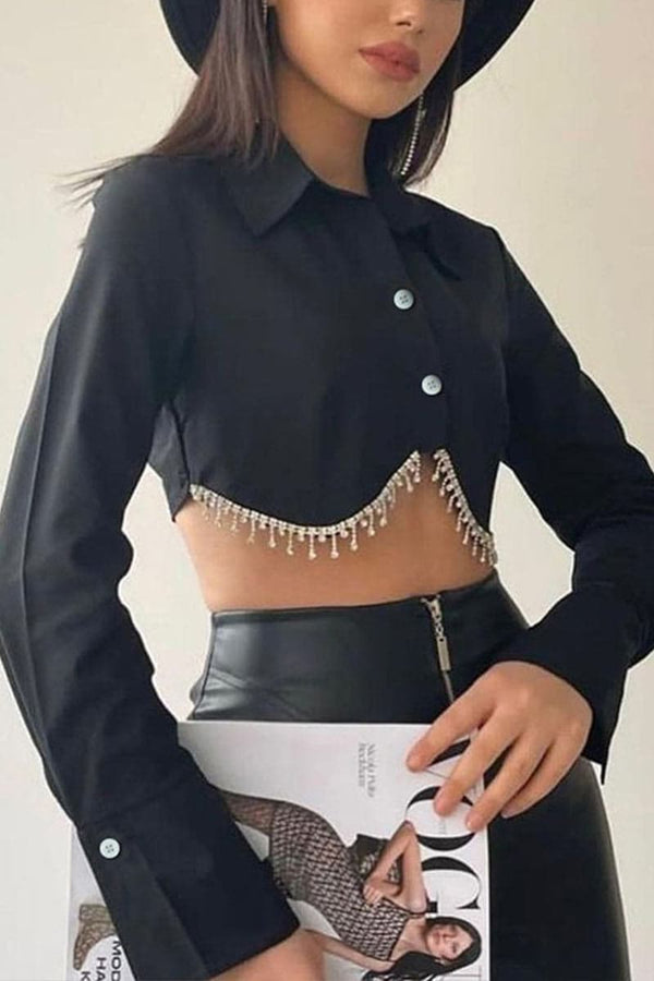 TC063 Rhinestones Crop Shirt