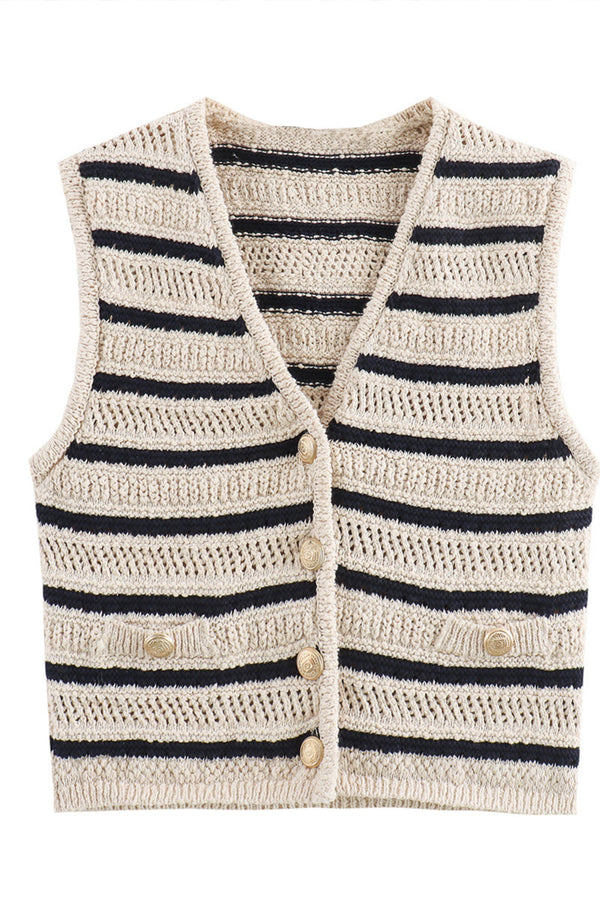 WS3389 Stripe Knitted Vest Outerwear