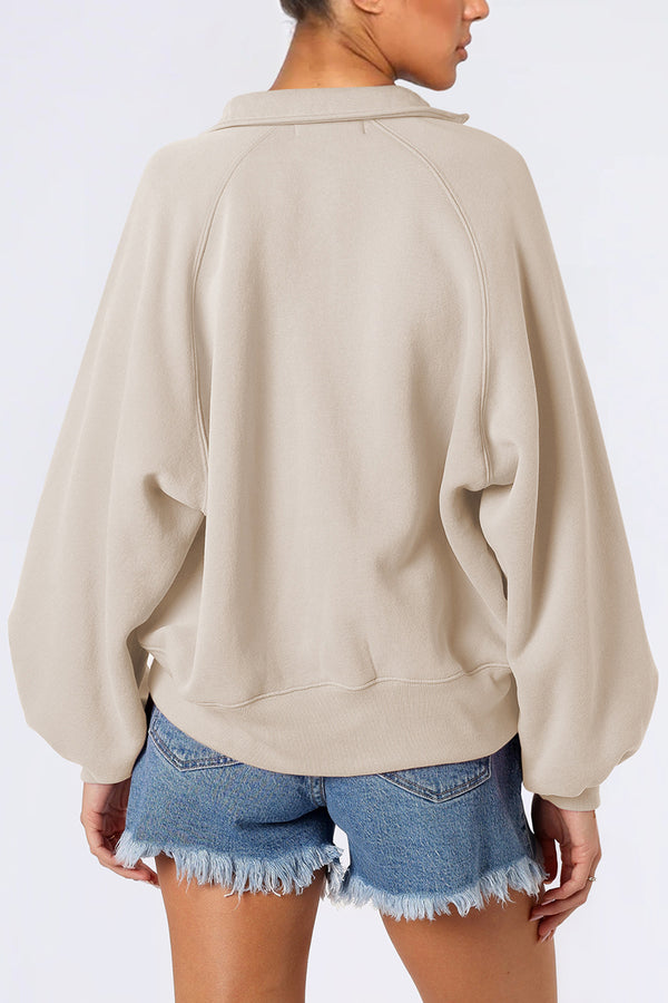 HTQ1290 Solid Collared Pullover Sweatshirt Top