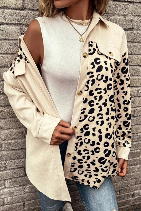 HCQ1397 Leopard print single breasted mid-length jacket Outerwear