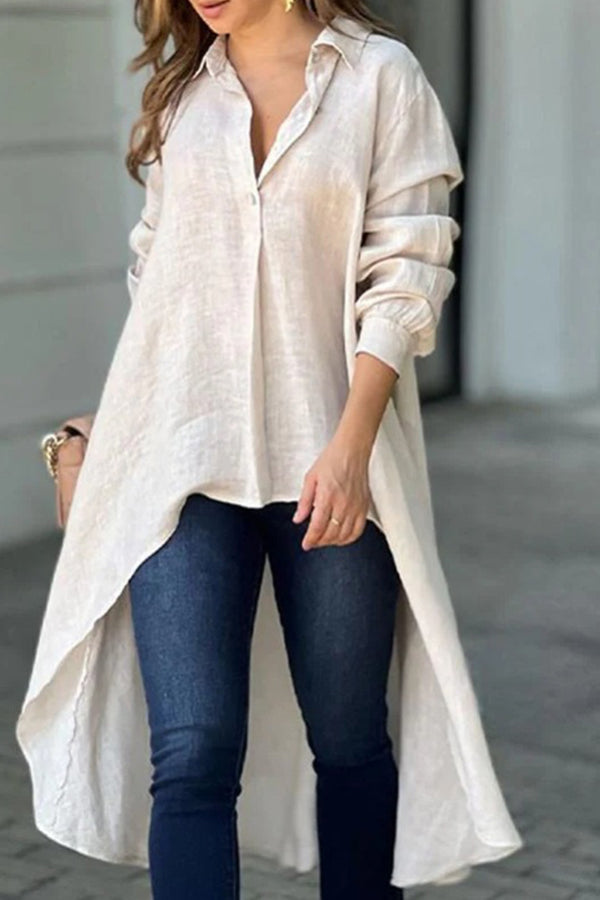 HTR1030 Flowy High-Low Hemline Blouse Tops