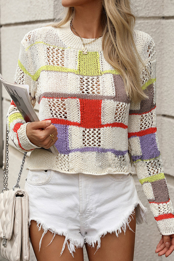 HWR1114 Color Block Knit Sweater