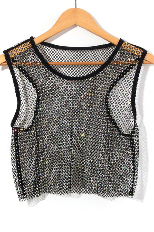 HTQ1338 Fishnet Sequin Tank Top