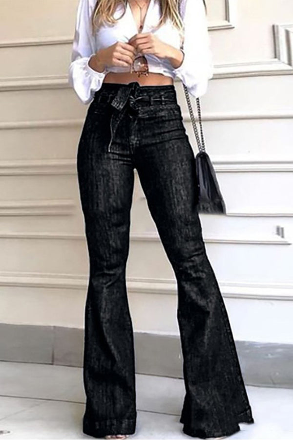 HPQ1403 Hip-Lifting Flared Wide-Leg Jeans Pants