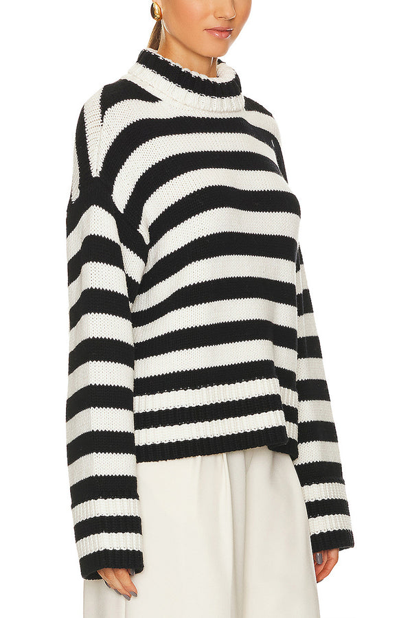 HWQ252 Striped Knit-Crochet Sweater