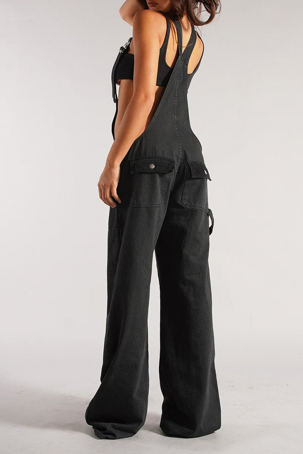 HPQ1329 Solid Wide-Legged Jumper Pants