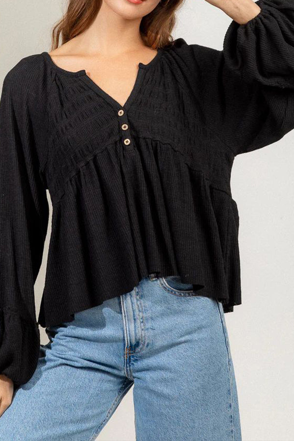 HTQ1393 Pleated striped knitted bottoming shirt top