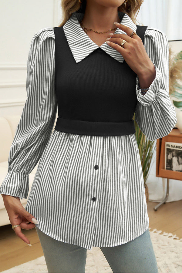 HTR1102 Striped Layered Blouse