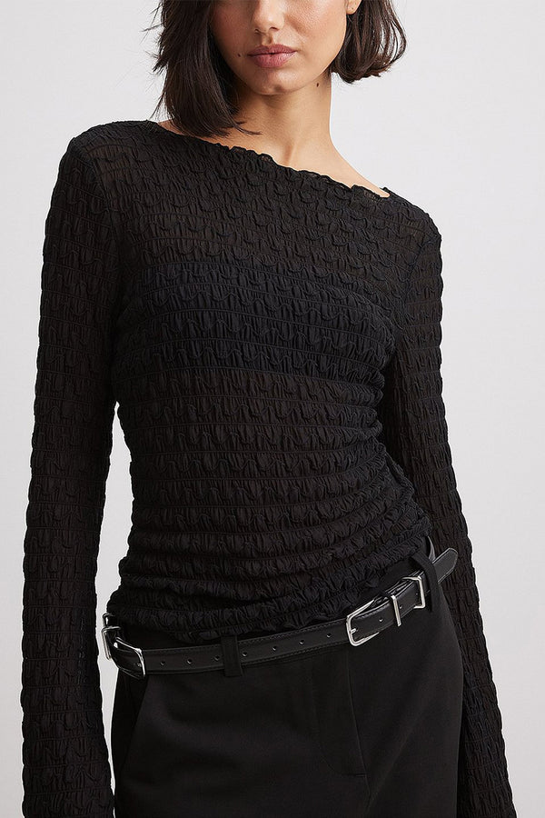 HTR1250 Chic Textured Long Sleeve Top