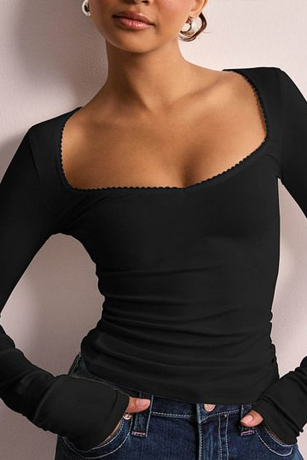 HTR1350 Sweetheart Neckline Long Sleeve Top