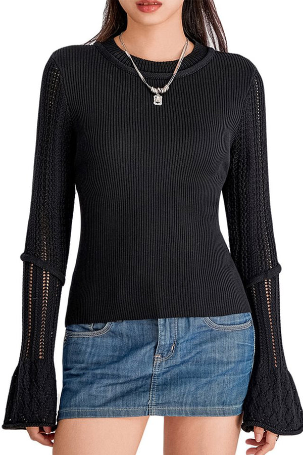 HTS1087 Boho Flare Knit Sleeve Top