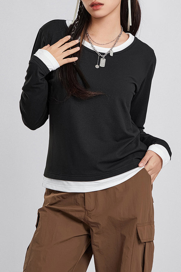 TS3202 Contrast Hem Sweatshirt Top