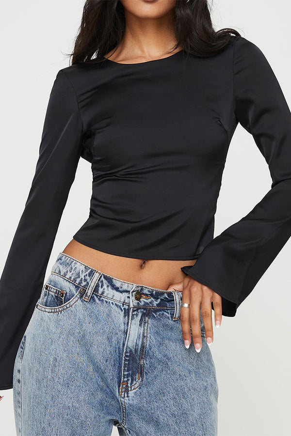 TS3201 Backless Long Sleeve Shirt Top