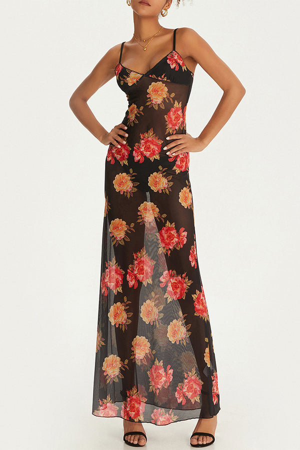 BS3301 Floral Sheer Long Dress