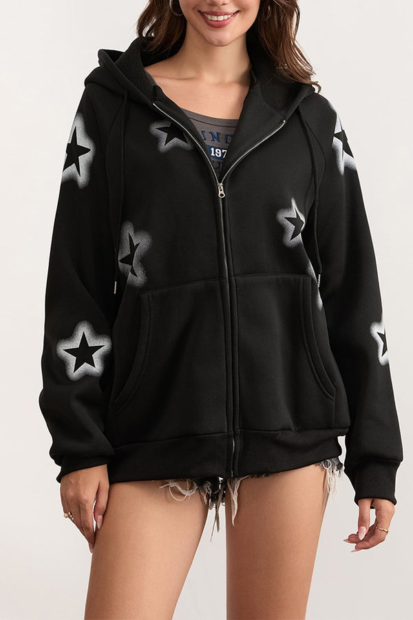 HTS1295 Starry Zip-Up Hoodie Top