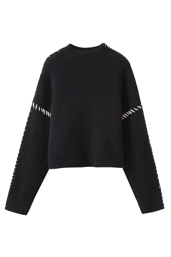 WS3394 Contrast Stitching Sweater Outerwear