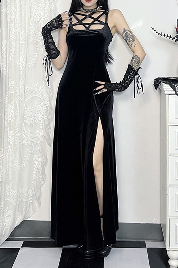 HBS1318 Strappy Velvet Gothic Dress