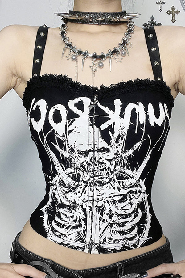 HTS1323 Punk Rock Graphic Corset Top