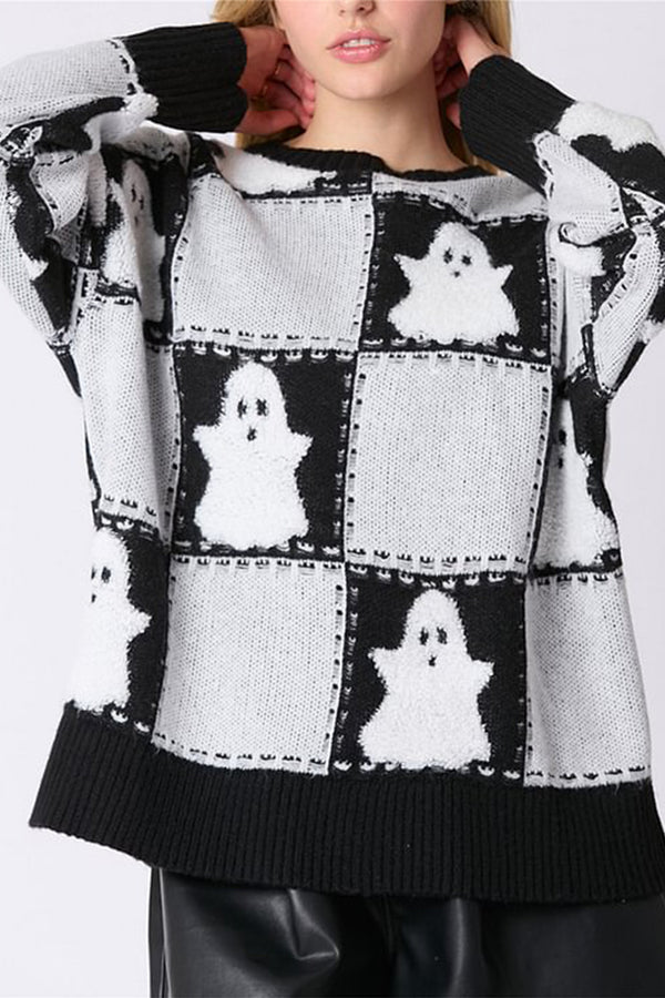 HWS1381 Spooky Ghost Knit Sweater