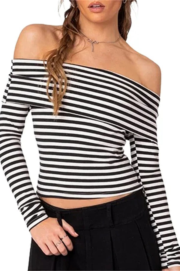 HTT1170 Off-Shoulder Striped Elegance Top