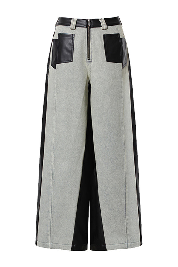 HWT1214 Luxe Leather Panel Wide-Leg Pants