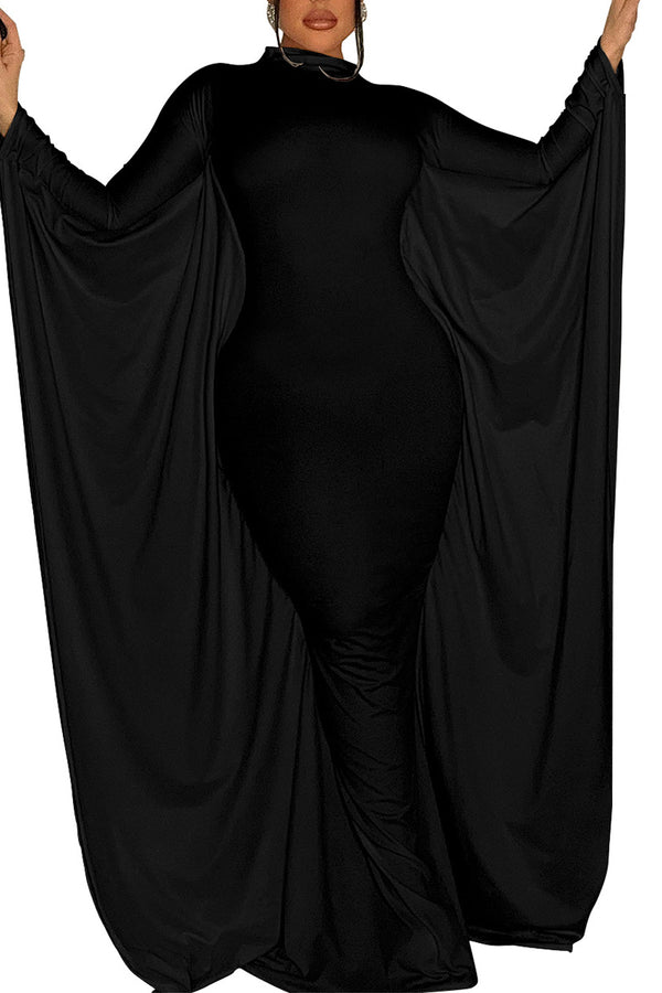 HBT1247 Black Bat Long Sleeve Maxi Dress