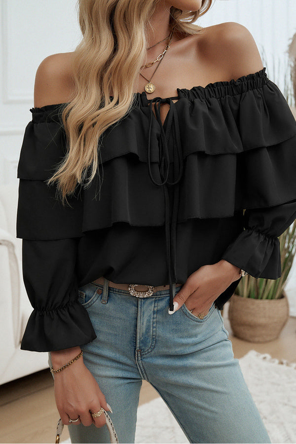 HTR1099 Ruffled Off-Shoulder Blouse