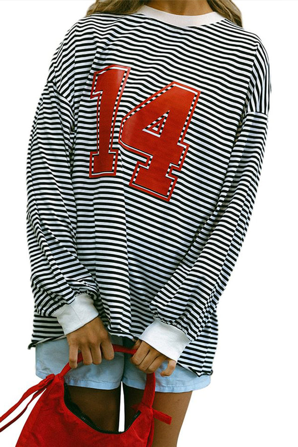 HTR1345 Striped Varsity Sweatshirt Top