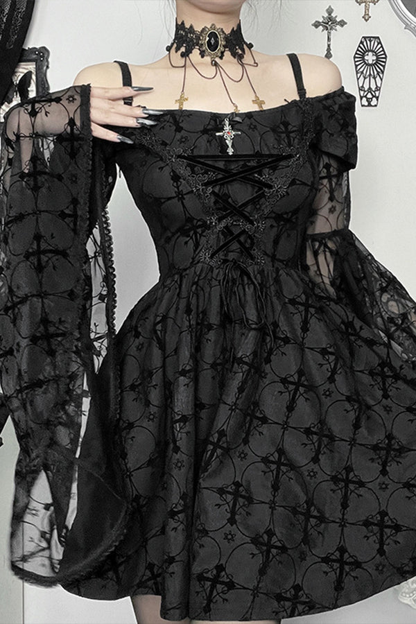 HBS1328 Gothic Bell Sleeve Off-Shoulder Dress