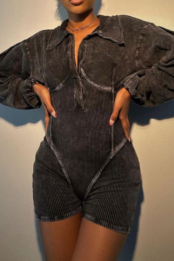 JS3412 Distressed Long Sleeve Rompers