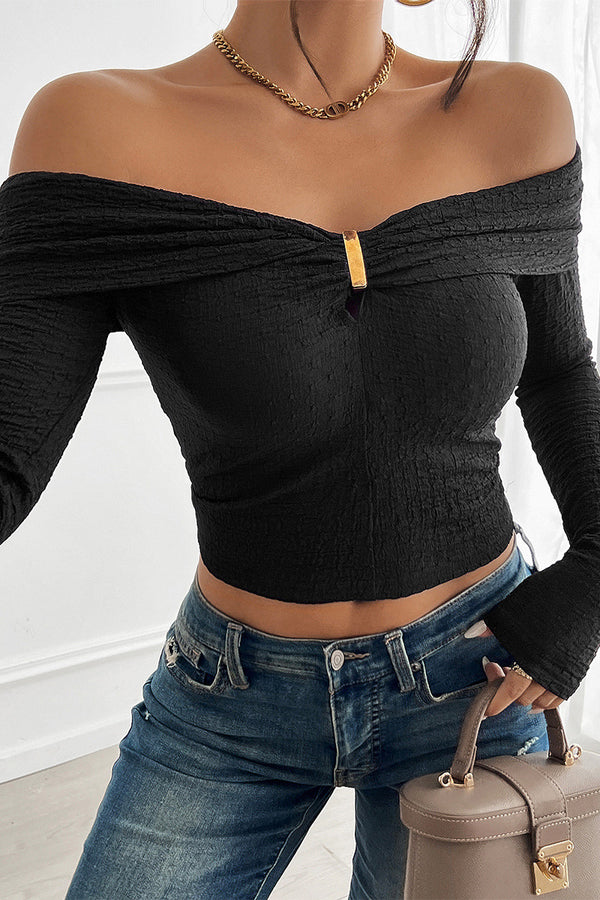 HTT1130 Sultry Off-Shoulder Crop Top