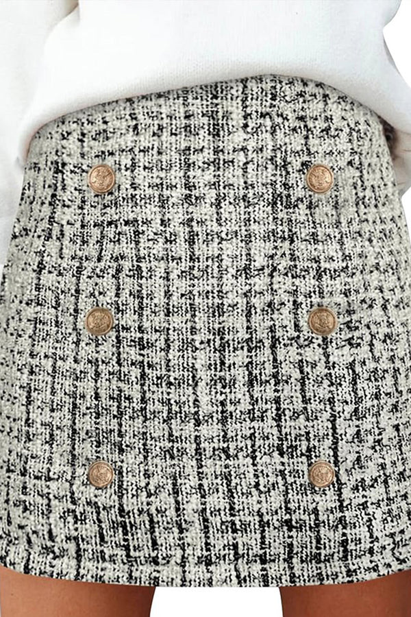 HQS1220 Button-Front Tweed Skirt