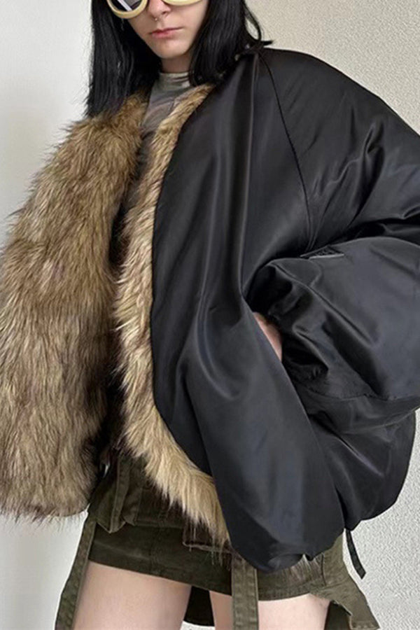 HCT1195 Luxe Reversible Faux Fur Bomber Outerwear