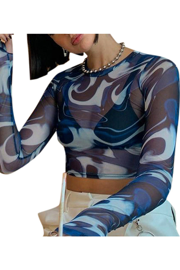 TT3117 Tie Dye Sheer Shirt Top