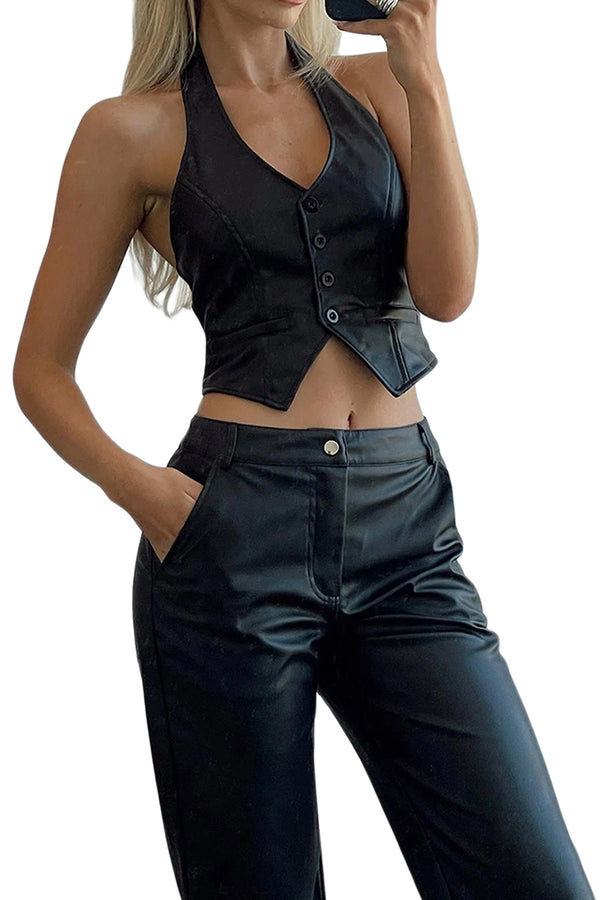 TT3113 Vegan Leather Vest Top Outerwear