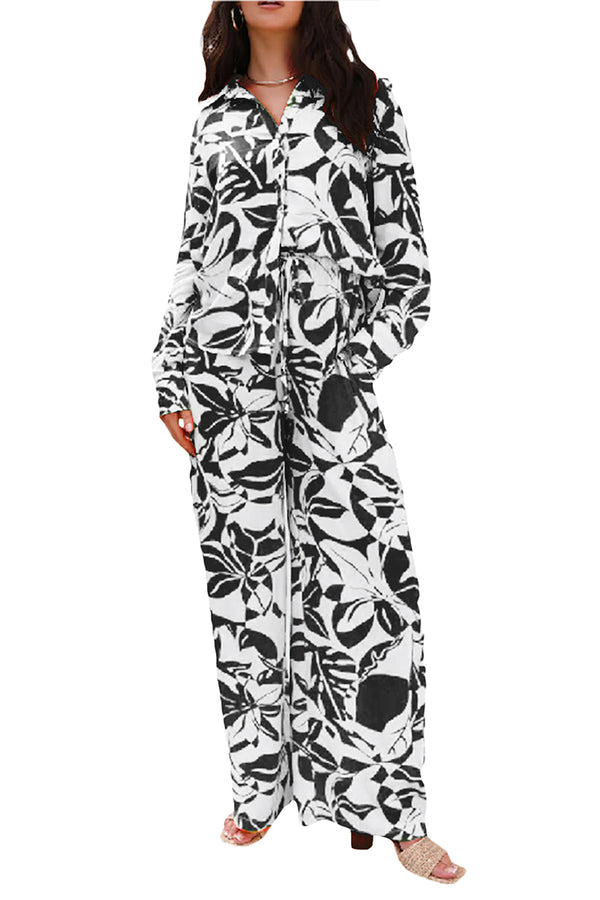 HUT1255 Monochrome Floral Jumpsuit Set