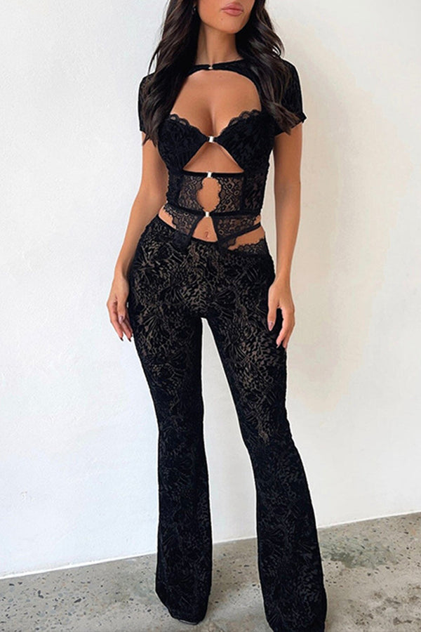 PR3127 Bootcut Lace Leggings Pant