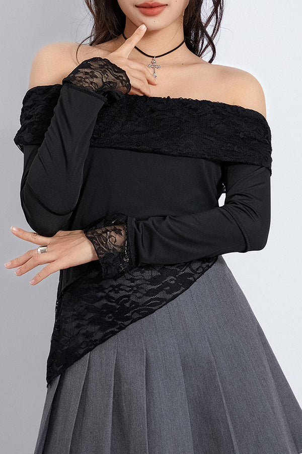 TS3204 Lace Off Shoulder Shirt Top