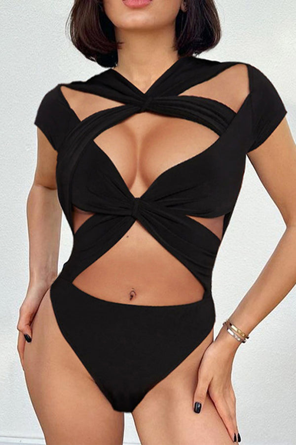 TS3288 Criss Cross Cutout Bodysuit Top