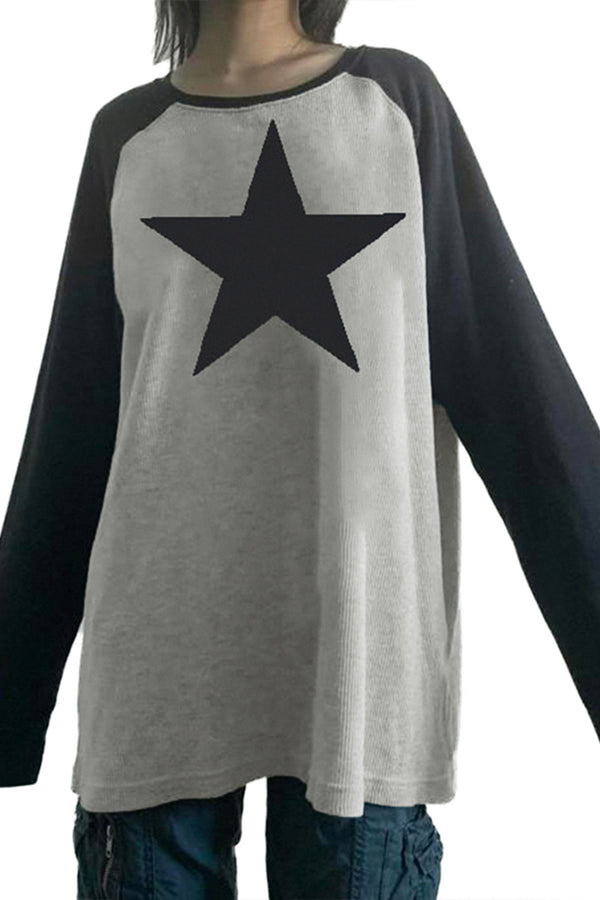 WR3344 Star Long Sleeve Sweatshirt Top