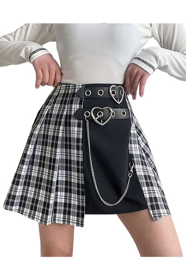 HQS1217 Punk Plaid Chain Skirt