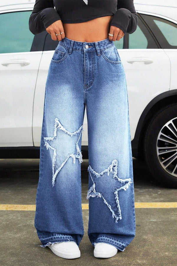 PR3069 Stars Wide Leg Jeans Pant