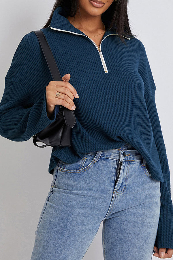 HTS1138 Waffle Knit Zip Pullover TOP