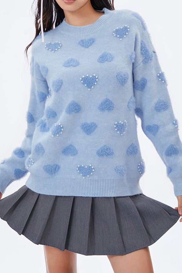 HWS1170 Pearl-Heart Knit Sweater