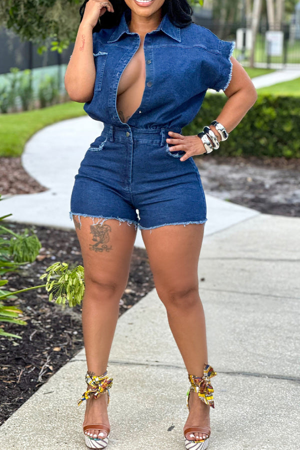 JS3451 Short Sleeve Denim Rompers