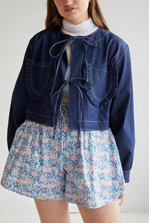 CT3109 Denim Front Tie Jacket Outerwear